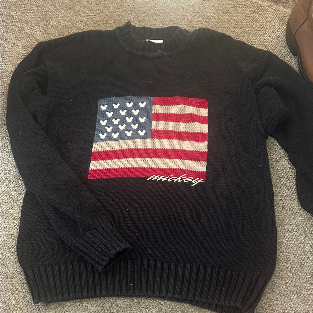 Disney Black Sweater with Mickey Flag Design